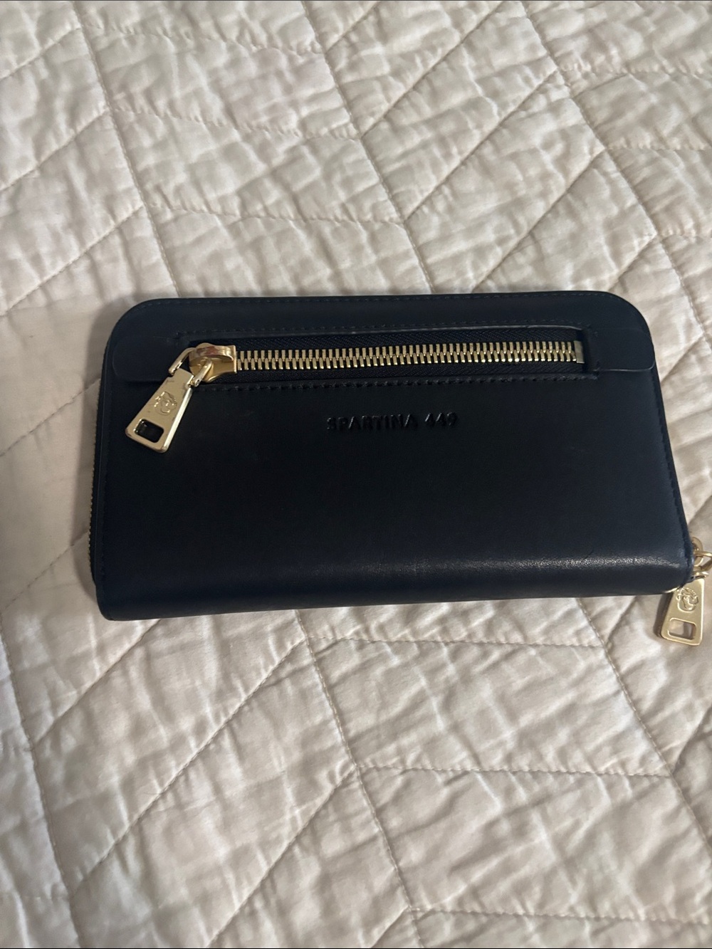 Spartina 449 Black Leather Zip-Around Wallet/Wristlet with Gold Hardware - Picture 2 of 4